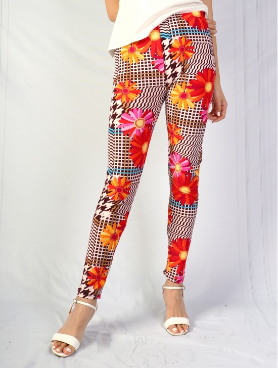 Plus Size Flower Print Stretchy Leggings